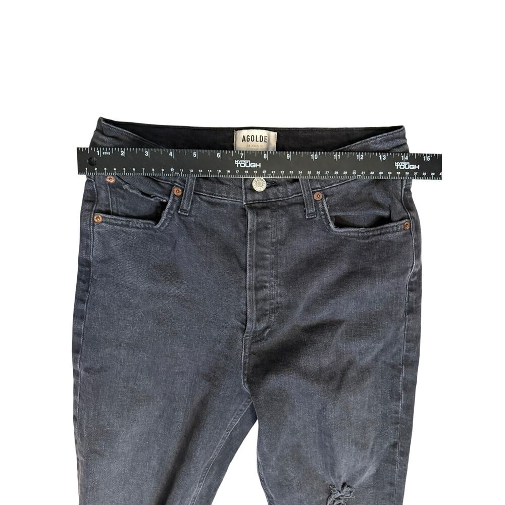 AGOLDE Nico High Rise Slim Jeans 28 | Washed Black | 5-Button Fly | Knee Rip - Picture 10 of 10